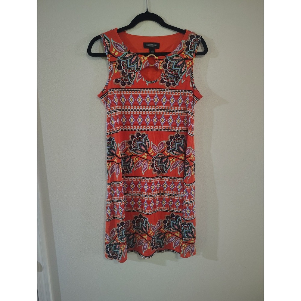 Perceptions New York‎ Orange Bohemian Paisley Print Sleeveless Keyhole Dress